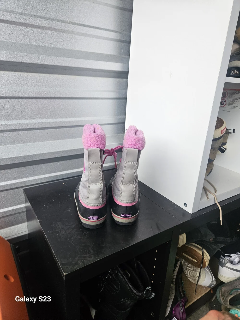 Sorel Kids Size 3 Waterproof Snow Boots Gray Pink Faux Fur Winter Boots